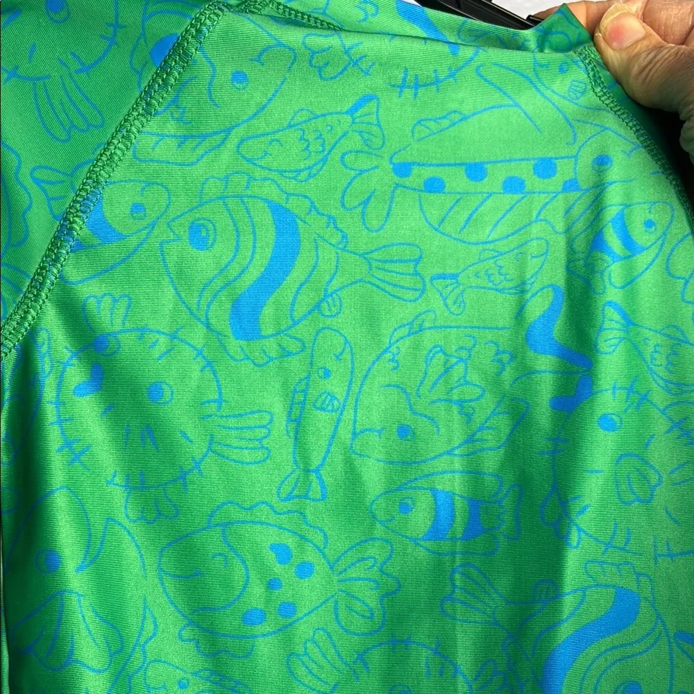First Impressions Green and Blue Kids Swim Rashguard Romper Bodysuit